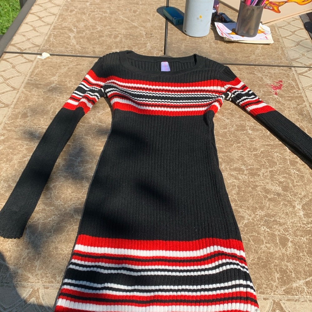 Sweater dress, black red & white, size medium